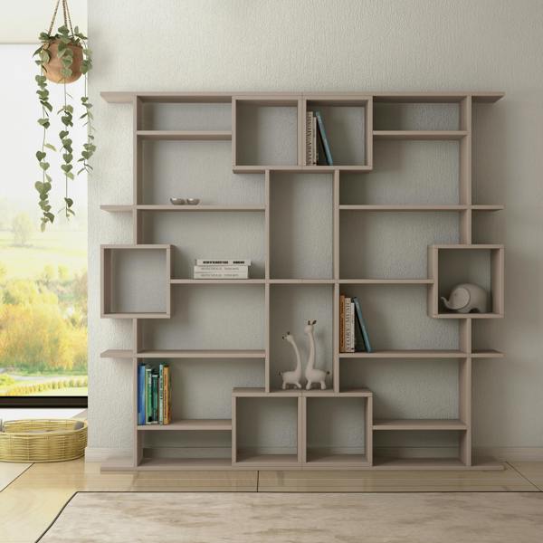 Decortie Soto Modern Tall Bookcase Wall Mountable 6-Tier Storage Unit Mocha Grey 173cm