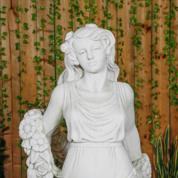 Elegant White Stone Cast Lady With A Rose Garland  1 m 76 Tall 