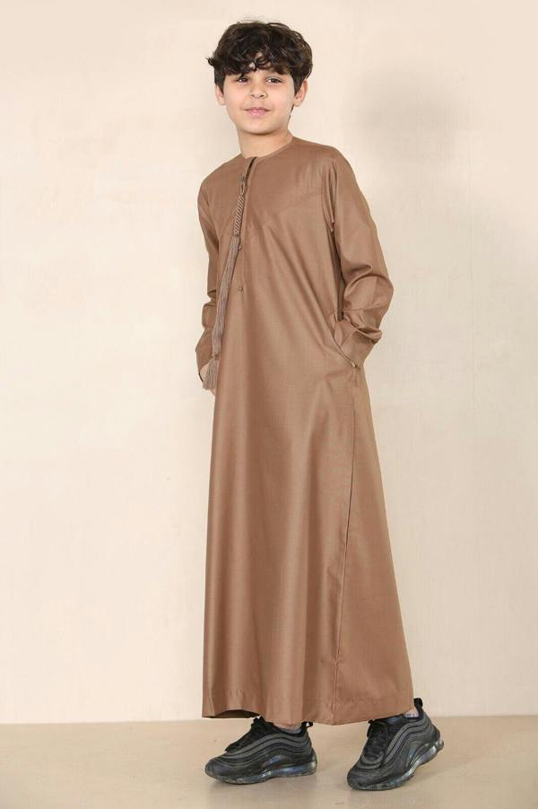Infinity Leather Boy's Kids Thobe Emirati Jubba Islamic Clothing Kaftan Eid String Tassel