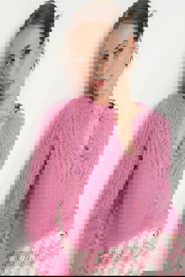 WOVCOR Soft Textured Openwork Knit Cardigan