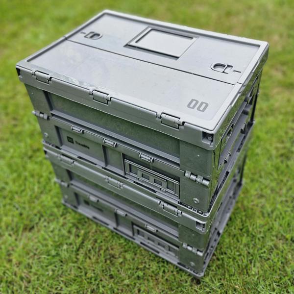 Goode Leisure Stackable Folding Storage Box with Lid & Side Access Dark Grey 41cm