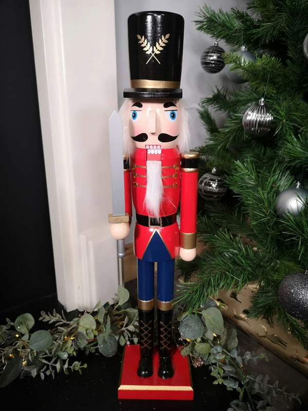 Samuel Alexander 60cm Traditional Wooden Christmas Nutcracker Soldier Decoration with Red Body