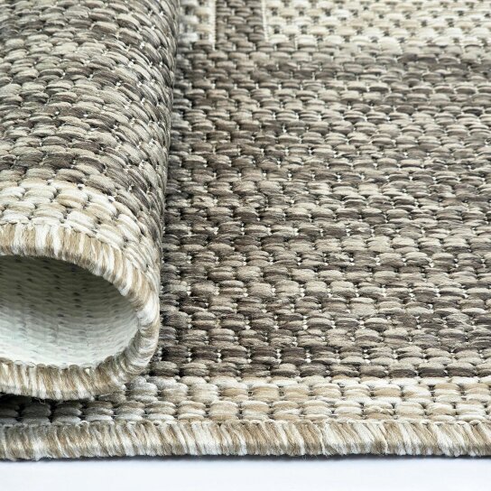 Viva Rugs Non-Slip Taupe Brown Beige Rug Checkered Border Design Flat Weave Kitchen Dining Room Living Room Area Mat