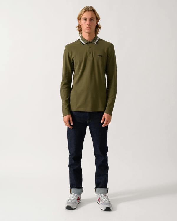 BOSS Green Plisy Mens Long Sleeve Polo Shirt  - Open Green 398