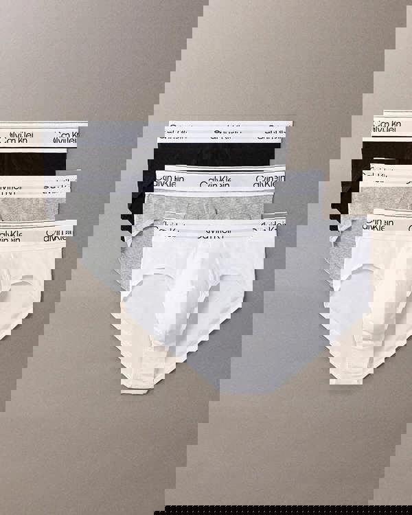 Calvin Klein 3 Pack Icon Cotton Stretch Mens Hip Briefs - Grey Heather/White/Black