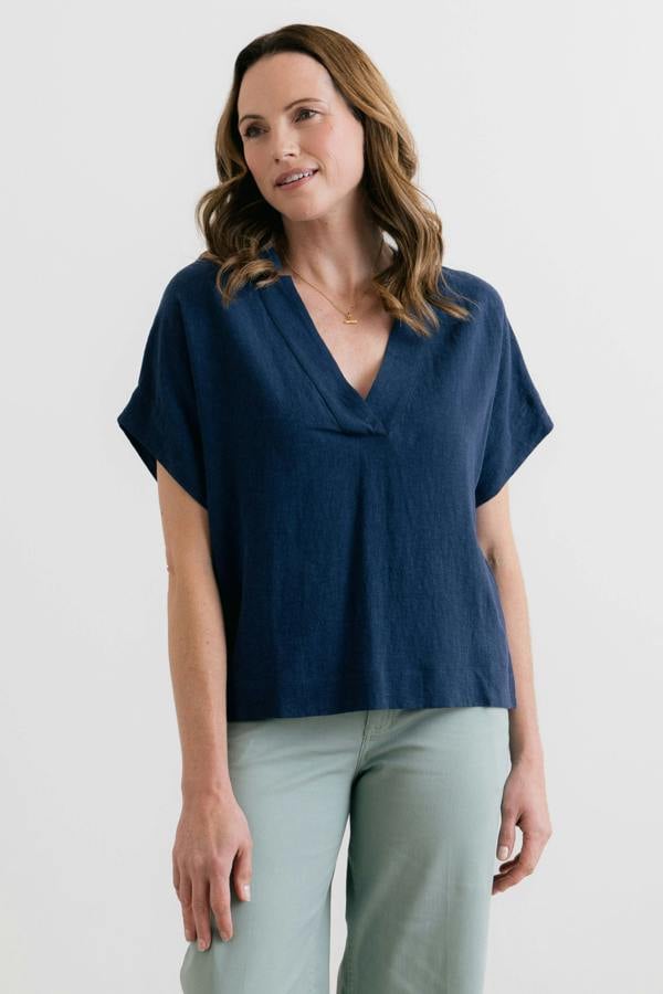 Lily & Me Orchard Linen Blend Shell Top Navy