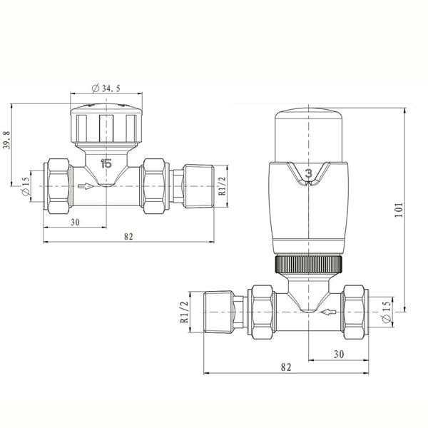 Flode Straight Thermostatic Radiator Valve Pack | 15mm x 1/2" | Copper