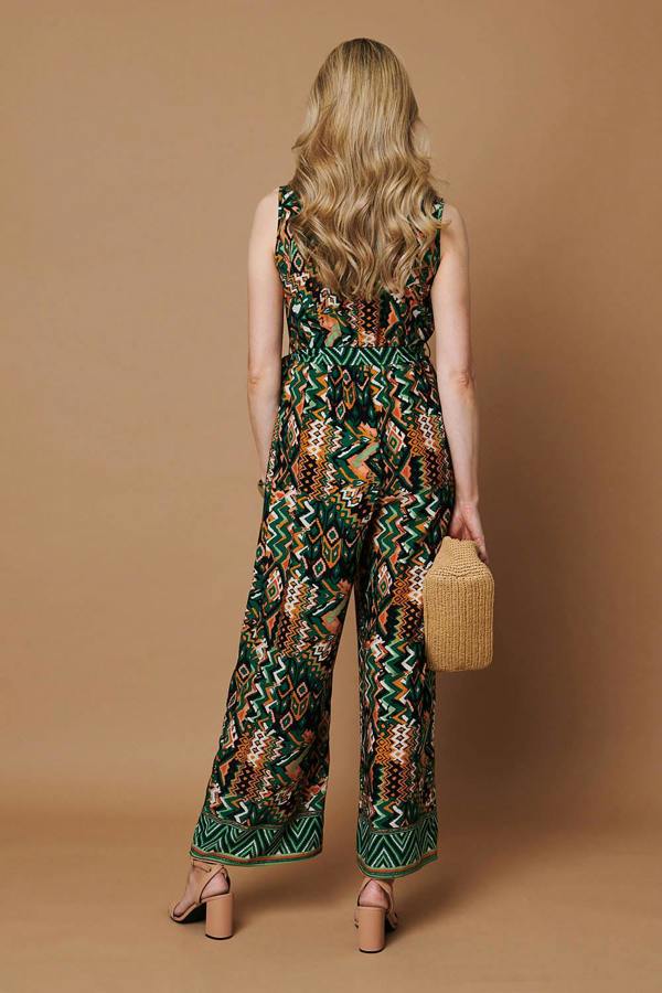 Green | Abstract Sleeveless Tie Waist Jumpsuit