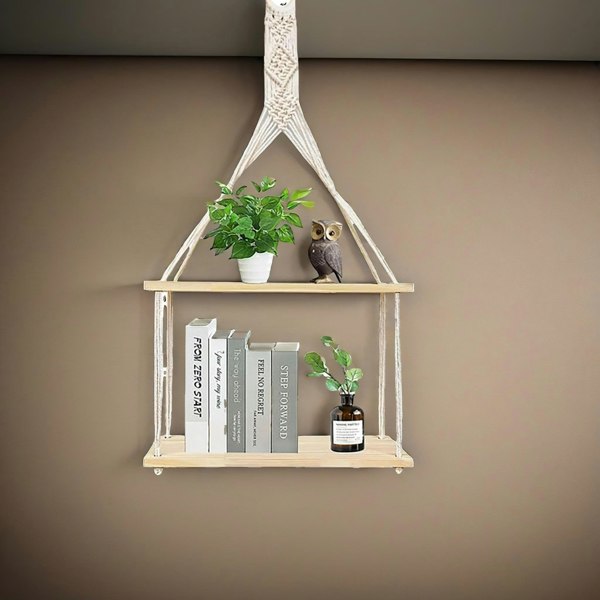 Rafaelo Mobilia 2 Tier Hanging Shelves With Rope Detail