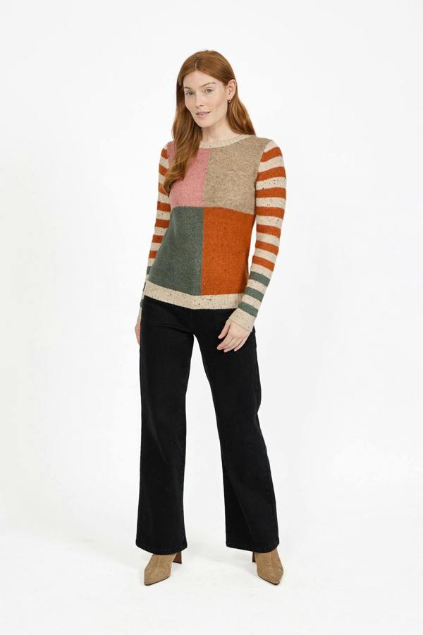 Mudflower Colour Block Stripe Speckled Knit Jumper