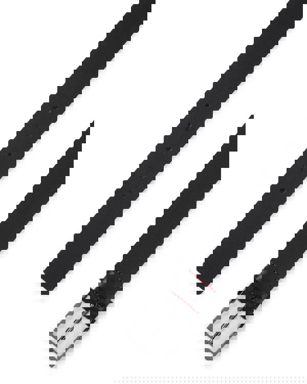 HUGO Geek Mens Smooth-Leather Belt with Brushed-Silver Buckle  - Black 001 - CHO - Designer Mens Belts