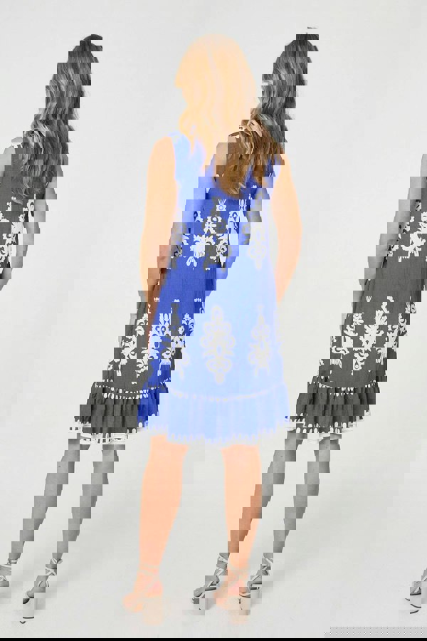 Blue | Ikat Print Sleeveless Short Shift Dress
