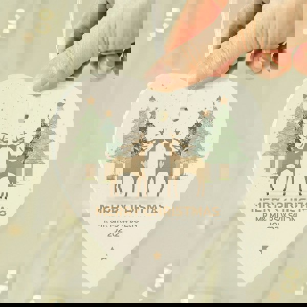 Personalised Memento Company Personalised Reindeer Couple Wooden Heart Decoration