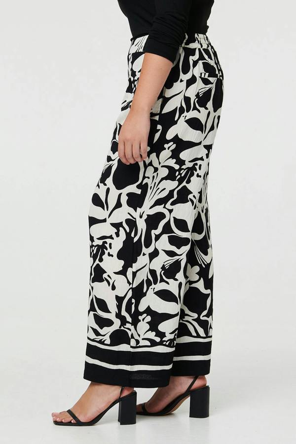 Black | Curve Abstract Floral Wide Leg Trousers