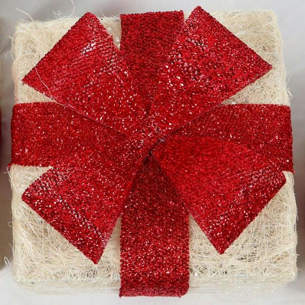 Set of 3 Cream Pre-Lit LED Glitter Rattan Christmas Parcel Decorations for Home Seasonal Displays image 7