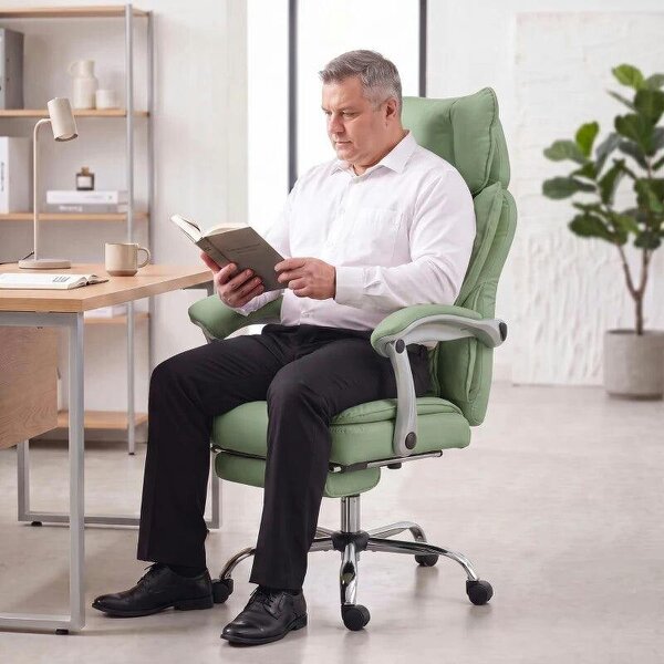 Executive Office Chair, PU Big and Tall Office Chair 180 kg with Wide Seat, Reclining, Lumbar Support, Light Green
