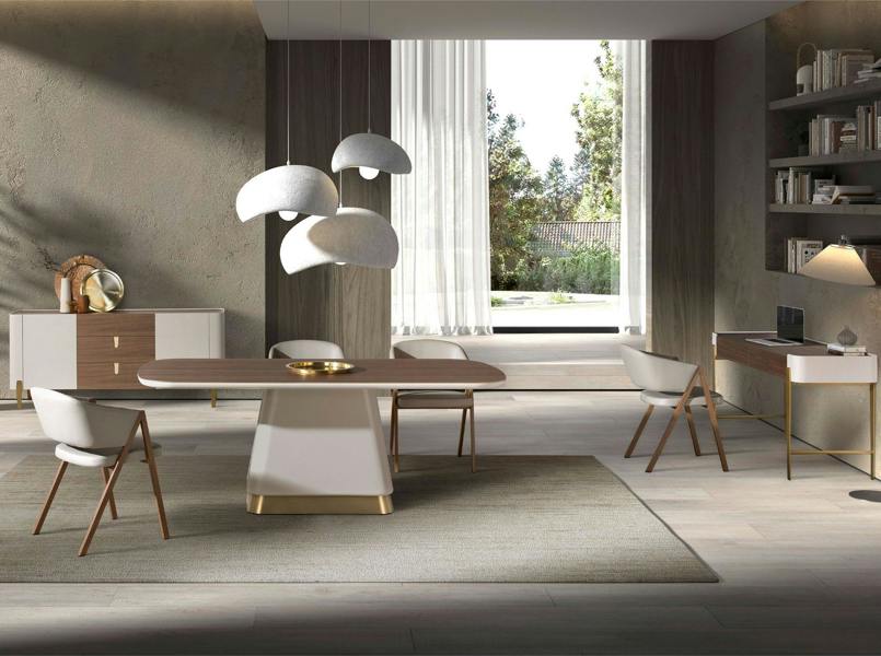 Angel Cerdá Rectangular dining table in walnut and beige wood 1166