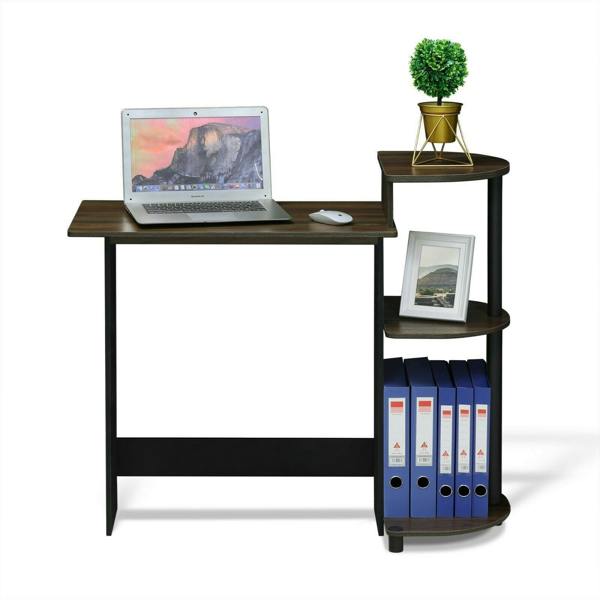 WALPLUS Compact Computer Desk with Shelves, Columbia Walnut/Black Crafted for Practical Use and Stylish Living Spaces