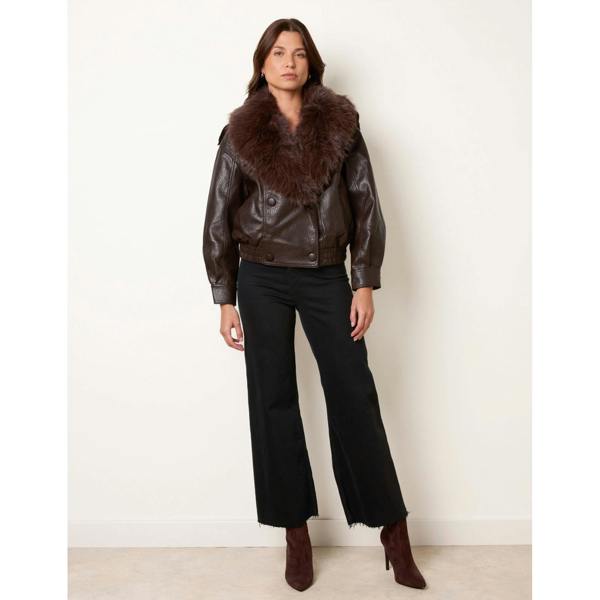 Blue Vanilla Faux Fur Collar Button Up Jacket