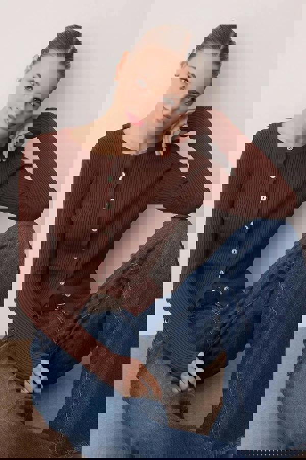 WOVCOR Mercerized Look Ribbed Knit Cardigan