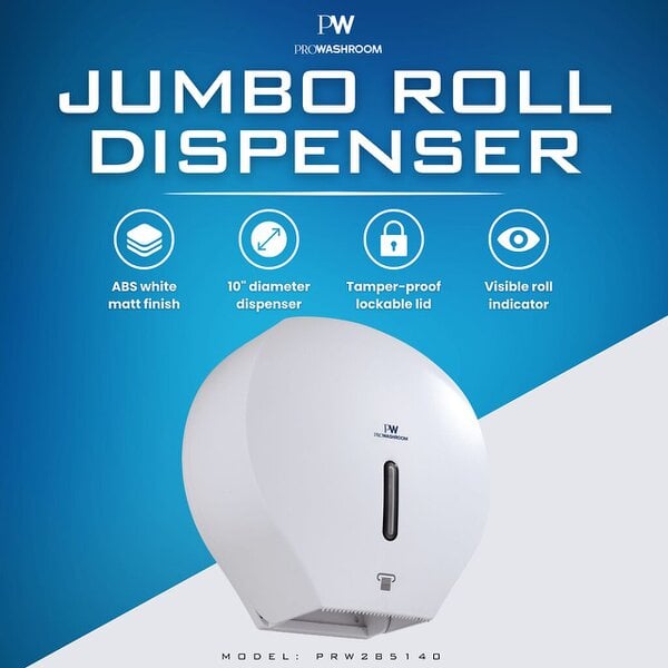 ProWashroom Pro Washroom Jumbo Toilet Roll Dispenser Wall-Mounted, Lockable, ABS Durable White Matte Finish