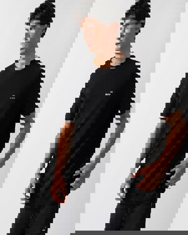 BOSS Green Taddy Mens Cotton Piqué T-Shirt with Oxford-Jacquard Back Collar - Black 001