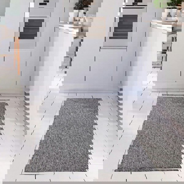  Grey Low Pile Area Rug Plain Design