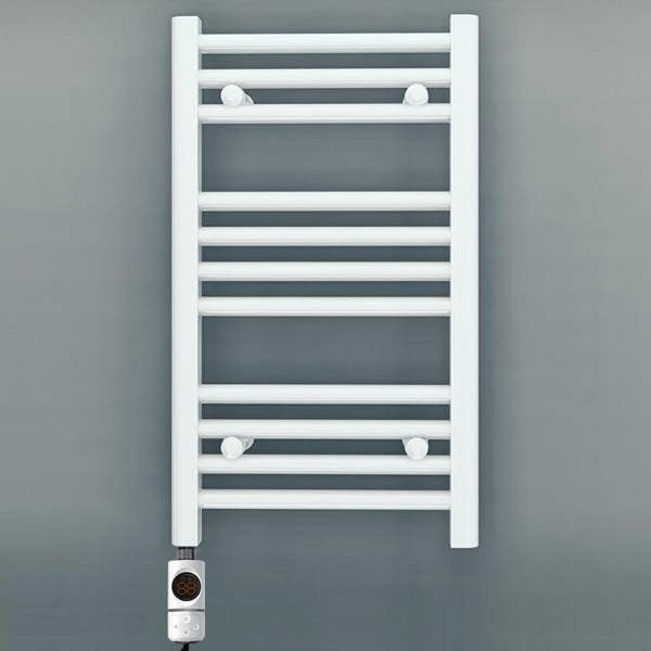 MYHOMEWARE 300 x 600 mm White Electric Bathroom Towel Rail Radiator Heater With AF Thermostatic Electric Element Pre-Filled
