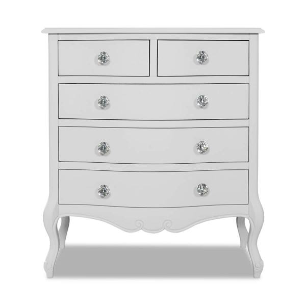 Statement Furniture Juliette Chest of Drawers Vintage Chic 2 Over 3 Chest with Crystal Handles