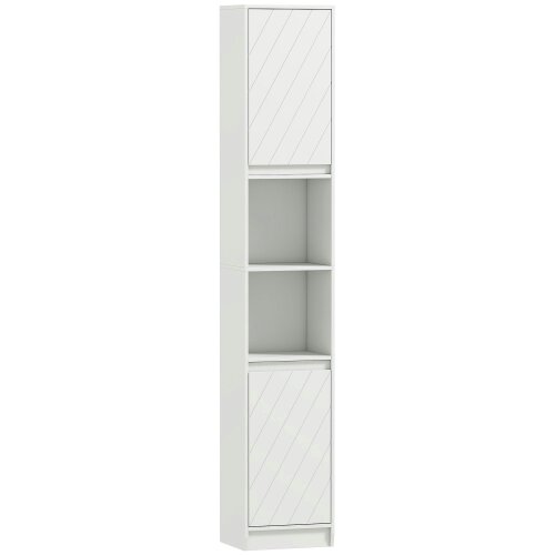 Wyld Haus Fibava Slim Freestanding Bathroom Storage Cabinet With OFauxn Compartment Adjustable Shelves White 30 x 24 x 170 cm