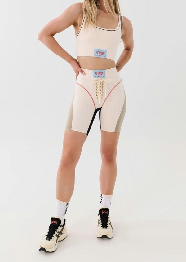 P.E Nation PE Nation Womens Undefeated Bike Short in Beige