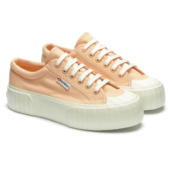 Superga Womens 2631 Stripe Platform Trainers - Pink Peach/Avorio