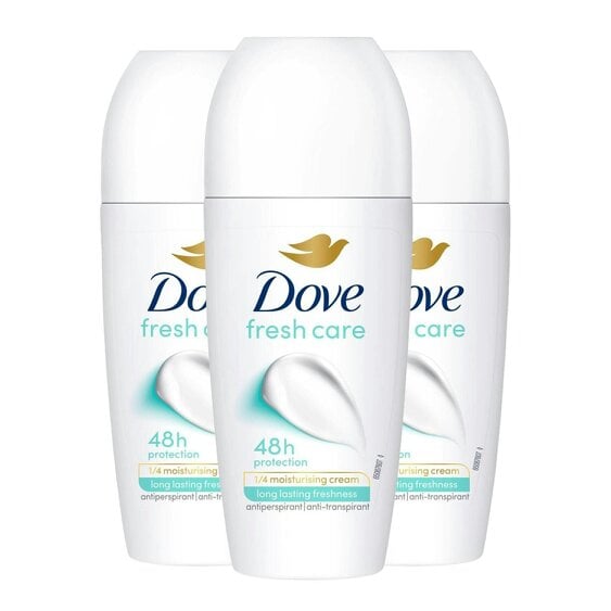 Dove Fresh Roll On Anti-Perspirant up to 48H of Sweat & Odour Protection, 3x50ml