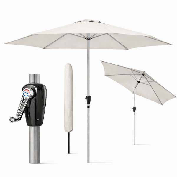 GlamHaus Tilting Garden Parasol Table Umbrella 2.7M with Crank Handle, UV40 Protection, Includes Protection Cover - Cream
