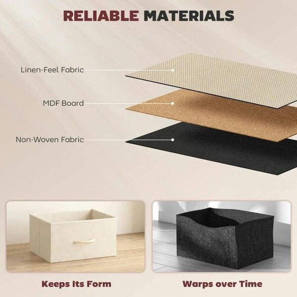 Chest of Drawers with 4 Fabric Drawers, Tall Storage Unit with 2 Hooks and Steel Frame for Bedroom, Beige