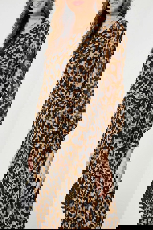 Brown | Animal Print Sheer Layered Maxi Dress
