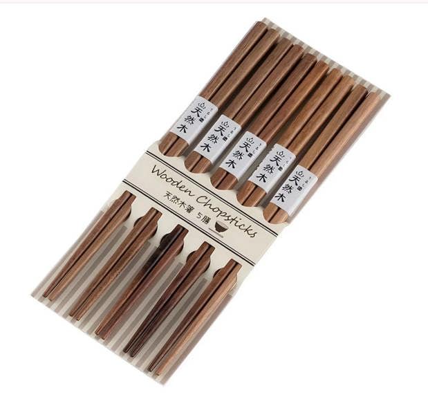 Anygleam Natural Wood Color 5pairs Wooden Sushi Chopsticks Reusable Kitchen Tableware