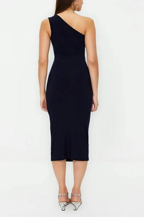 WOVCOR One-Shoulder Draped Stretch Knit Dress