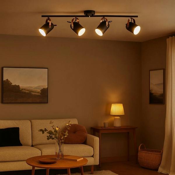 Pagazzi Lighting Letto Black and Copper 4 Light Ceiling Spotlight Bar
