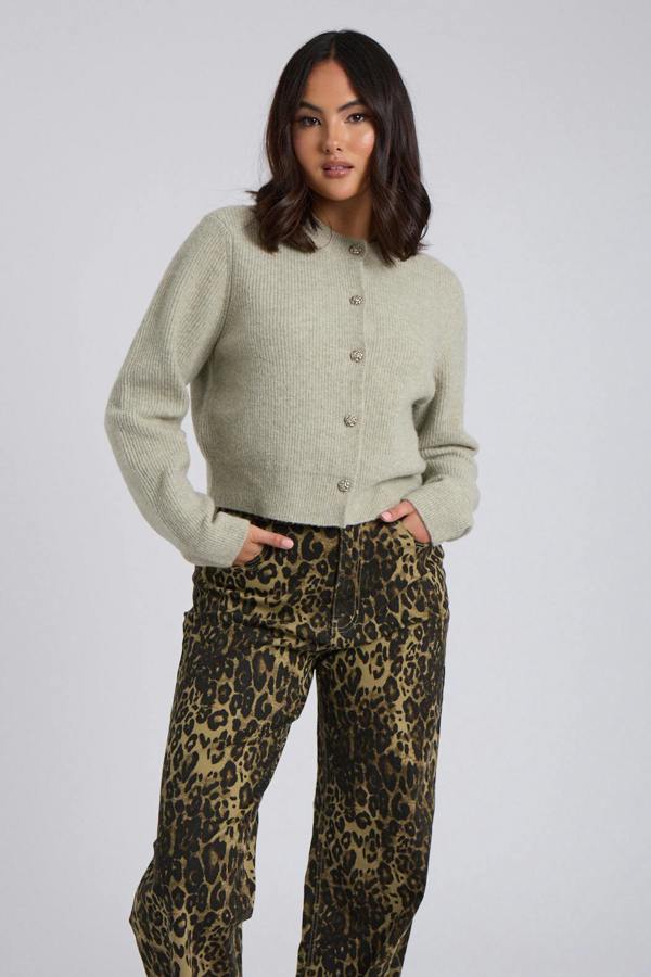 Urban Bliss Sage Floral Button Cropped Cardigan
