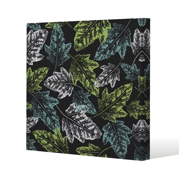 Benjamin Tate Design Leaf Print on Dark Bachground Slim Style Canvas Print  60x60cm , 15mm Slim Real wood.