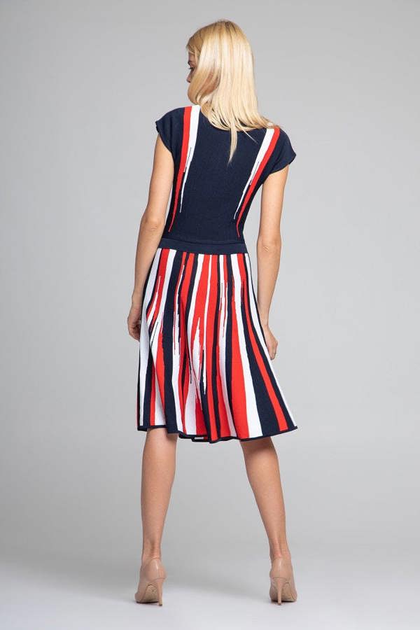 Rumour London Iris striped knitted fit and flare dress in navy and red