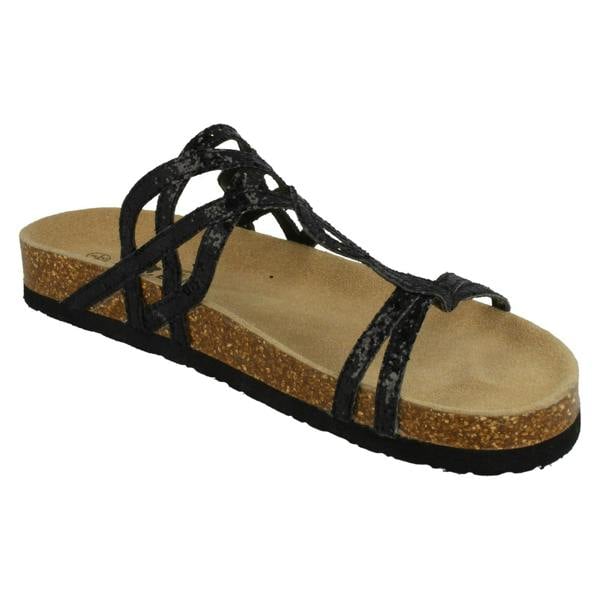 Down to Earth Ladies Down To Earth Cork Effect Glitter Sandals