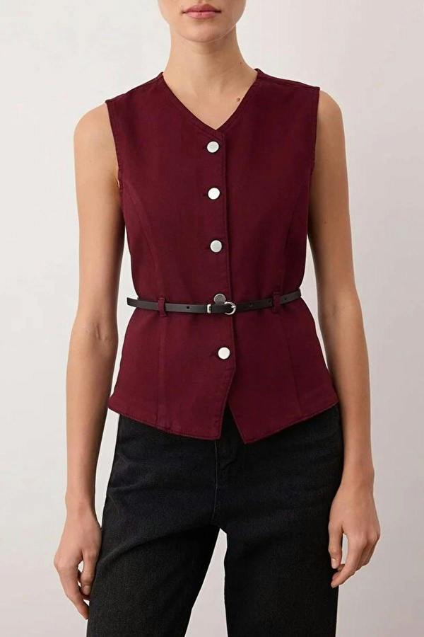 WOVCOR Denim Vest with Belt Detail