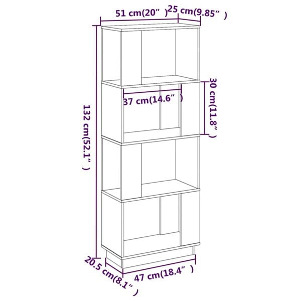 Berkfield Book Cabinet/Room Divider Honey Brown 51x25x132 cm Solid Wood Pine