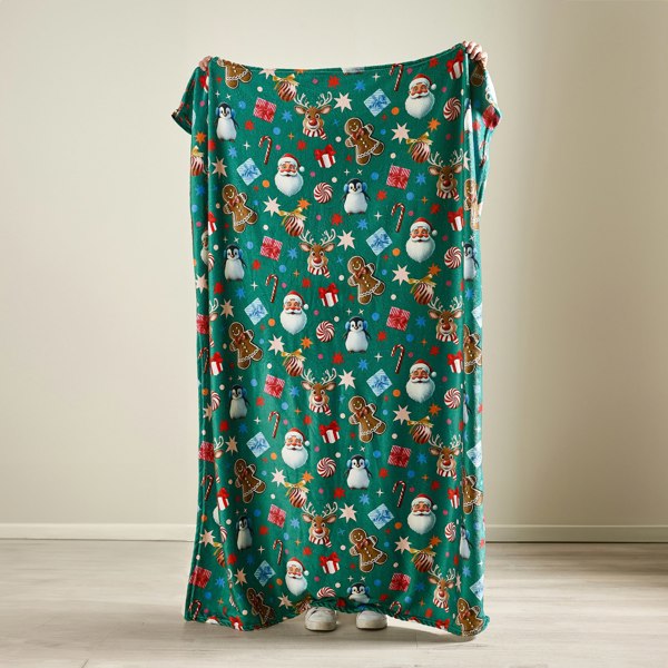 Catherine Lansfield Christmas Icons Cosy Fleece Blanket Throw Green