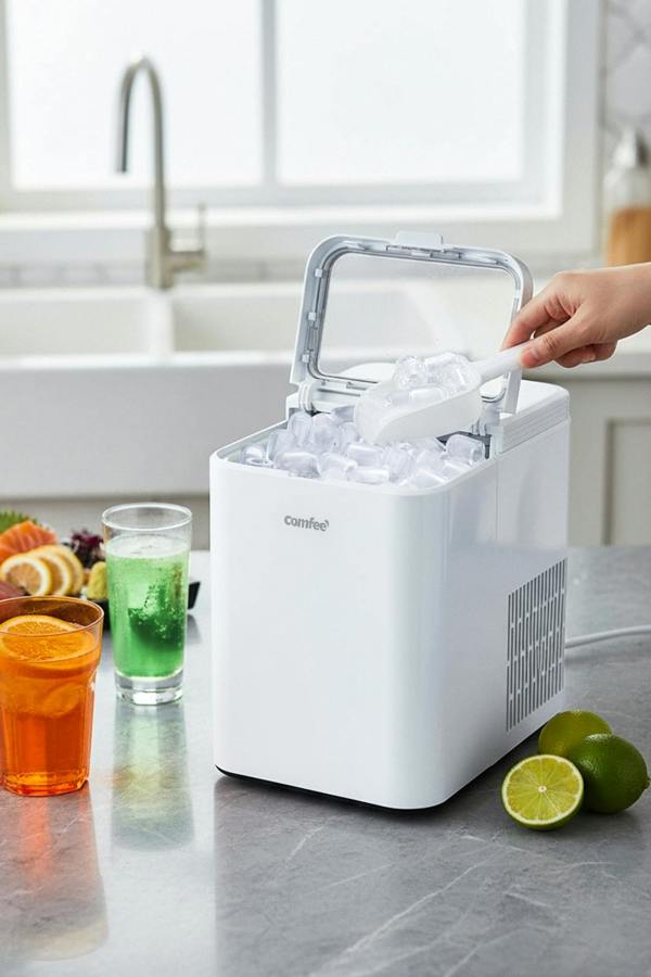Living and Home Self-Cleaning Ice Maker Machine with 1.3L Water Tank, Ice Scoop & Detachable Basket