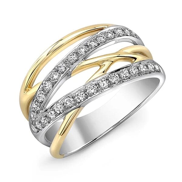 The Colourful Aura Cross Wide Silver Gold Stone Band Ring