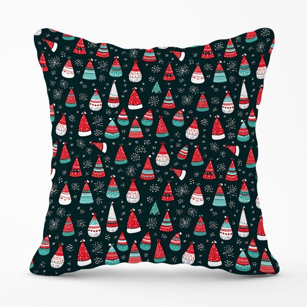 Warren Reed Hand Drawn Cheerful Santa Hats Cushions