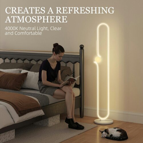 Wyld Haus Vanotafa Metal And Glass White Dimmable LED Floor Lamp With Glass Night Light And Foot Switch